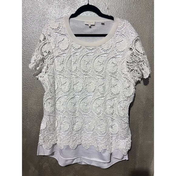 Ted Baker London Kitta Coquette Romantic Office Boho White Front Lace Top - Picture 2 of 12